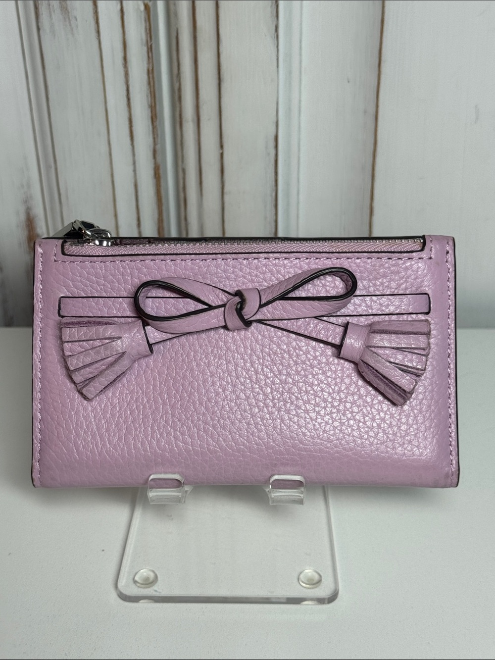 Kate Spade Pink Leather Bow Tassel Zip Bifold Wallet